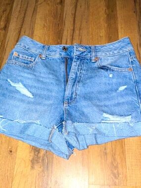 Garage Light Blue Distressed High-Rise Jean Shorts